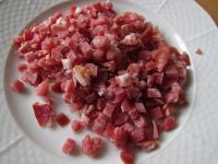 Cut the raw smoked ham into small cubes and add it...