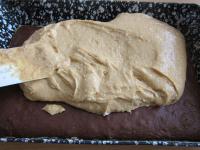 Spread smooth cream over the cake base and allow...