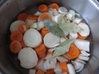 Clean the vegetables, chop and put in a pot, pour...