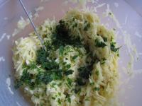 Add onion, pressed garlic, eggs, salt, ground...