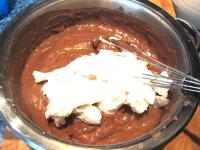 Stir prepared egg yolks and egg whites foam into...