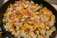 Add peas and corn....