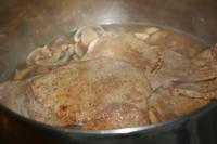 Then add it to the sauteed meat. Pour the meat...