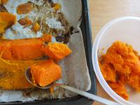 Peel the cooled pumpkin and put in a bowl....