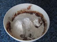 Add defrosted chestnut puree and flour with baking...