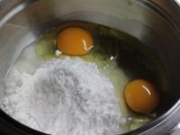 Beat eggs with sugar. ...