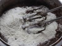 Blend in flour, baking powder and cocoa powder....