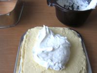 Spread whipped cream custard over the pudding...