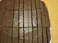 When topping is partially firm, premark with knife...