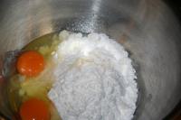 Beat powdered sugar, eggs and butter until smooth....