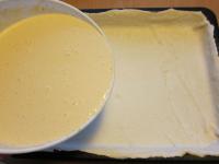 Pour the liquid mixture on top of the dough....