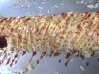 Decorate the roulade surface of and place the...