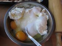Blend cream cheese with sugar, milk and eggs....
