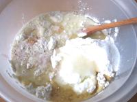 Add oil, milk and leaven. ...