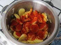 Put potatoes in pot where onion is cooked, season...