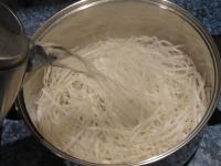 Drain the cold water, add salt and boiling water....