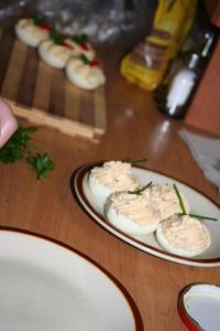 Fill the egg whites with the fillings by...