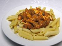Cook the pasta and pour the sauce over and serve ....