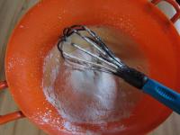 To egg yolks add flour with baking powder, ......