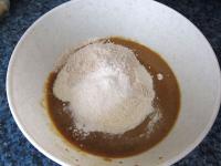Pour the liquid mixture into a bowl, add both...