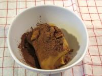 Knead the marzipan together with cocoa....