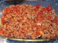 Spread the prepared meat on the eggplant....