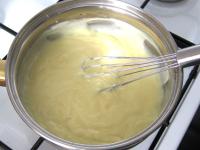 Cook dense pudding from milk, sugar and pudding...