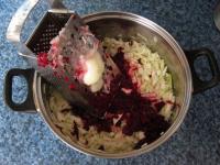Peel an onion, grate coarsely as well and add into...