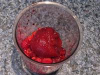 Defrost raspberries and use a hand blender to...