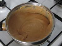 Cook dense pudding from milk, sugar and pudding...