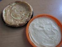 Transfer the cold cake base upside down to...