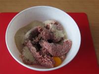 Mix meat with breadcrumbs, salt, ground black...