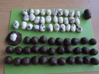 Press each dark ball so that it becomes flat and...
