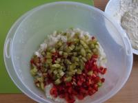 Mix pepper, cucumber and ham with the soft centre...
