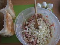 Mix chopped mozzarella and egg parts with the...