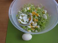 Put leeks in a bowl, add eggs, ......