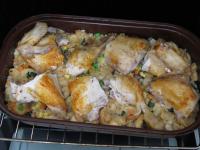 Place portions of chicken on the stuffing. ...