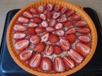Place strawberry slices on the base....