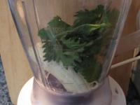 Put peeled bananas and washed nettle leaves in a...