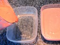 Pour into bowls suitable for freezing in freezer,...