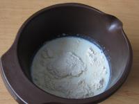 Mix flour with whipping cream and milk. Pour it...