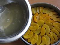 Lay canned or fresh peaches cut into half moons...