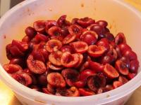 Cut the cherries and remove stones....