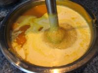Add cream and mix. Dilute with hot milk according...