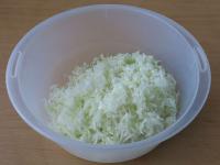 Grate the cabbage and salt. Let it rest for 15...