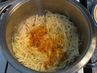 Add salt, turmeric, mix, cover with a little water...