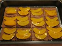 Put two slices of peaches on each biscuit....