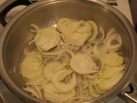 Peel the onion and cut into thin rings. Fry in...