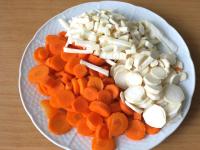 Clean the vegetables, wash and cut. Peel the...