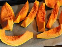 Clean the pumpkin and cut it into parts. Bake on a...